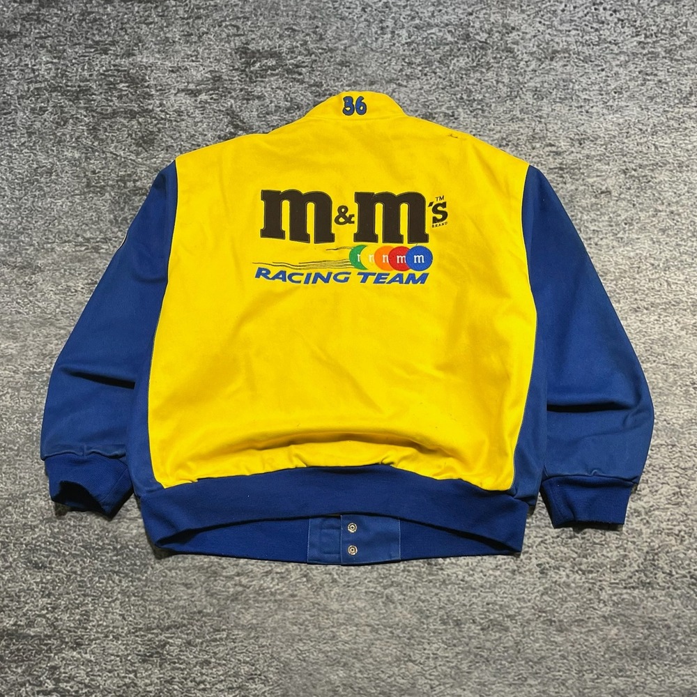 Vintage M&M Racing JH Design NASCAR Jacket Mens XL Yellow Blue 90s Embroidered - Picture 2 of 15